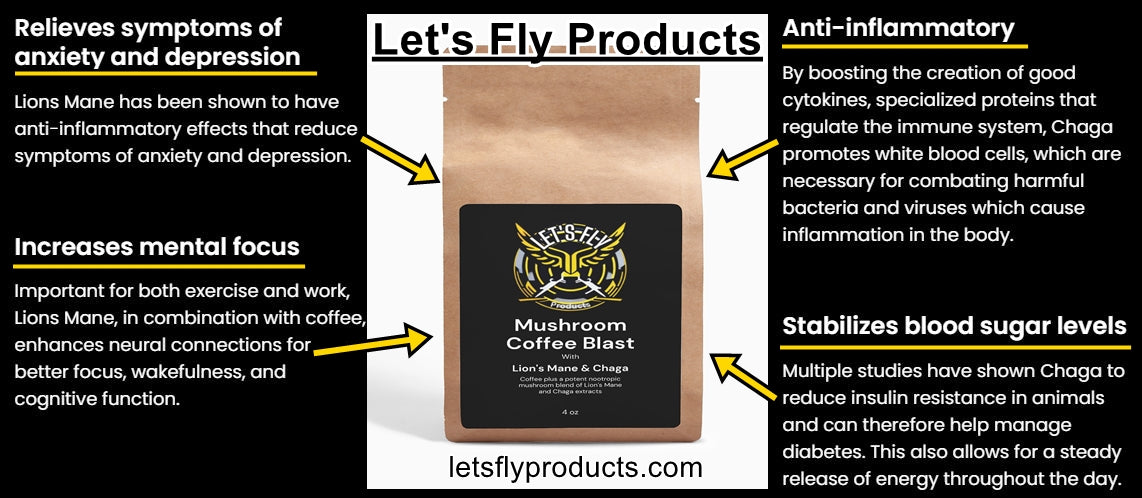 Let's Fly - Mushroom Coffee Blast - Lion’s Mane & Chaga 4oz