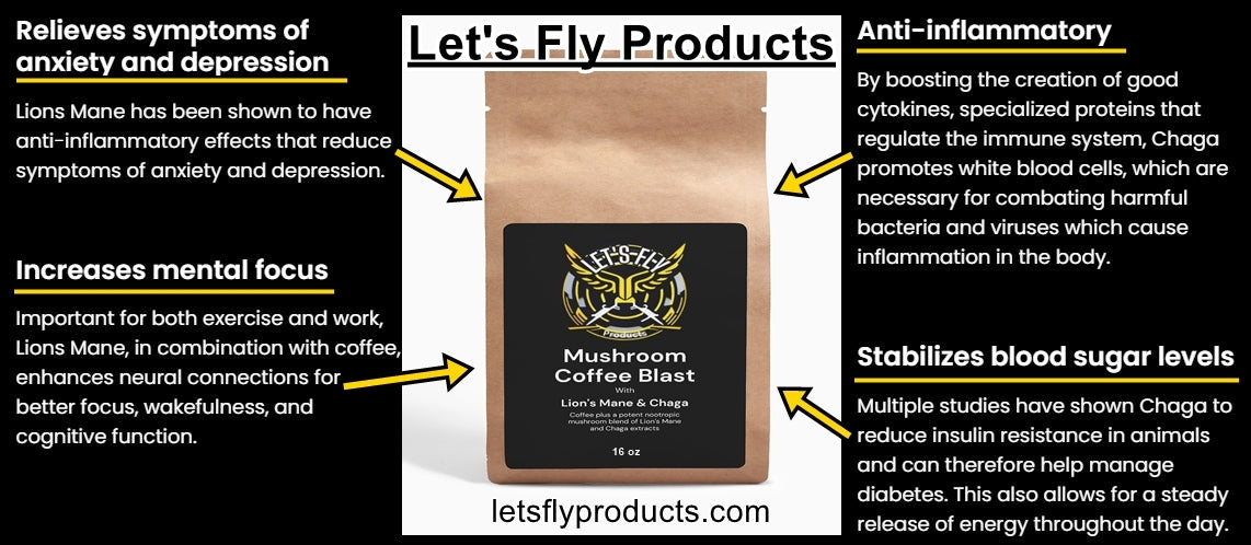 Let's Fly - Mushroom Coffee Blast - Lion’s Mane & Chaga 16oz